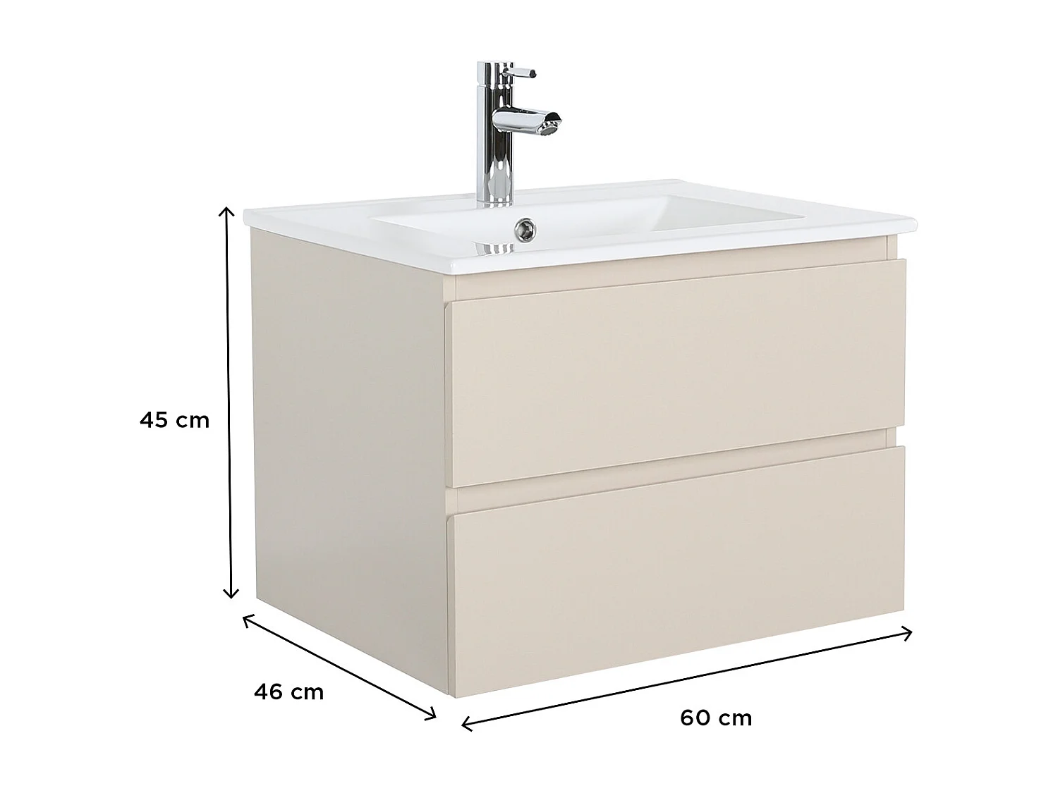Gruppo lavabo singolo 60cm con piano in ceramica e rubinetto cromato SORRENTO
