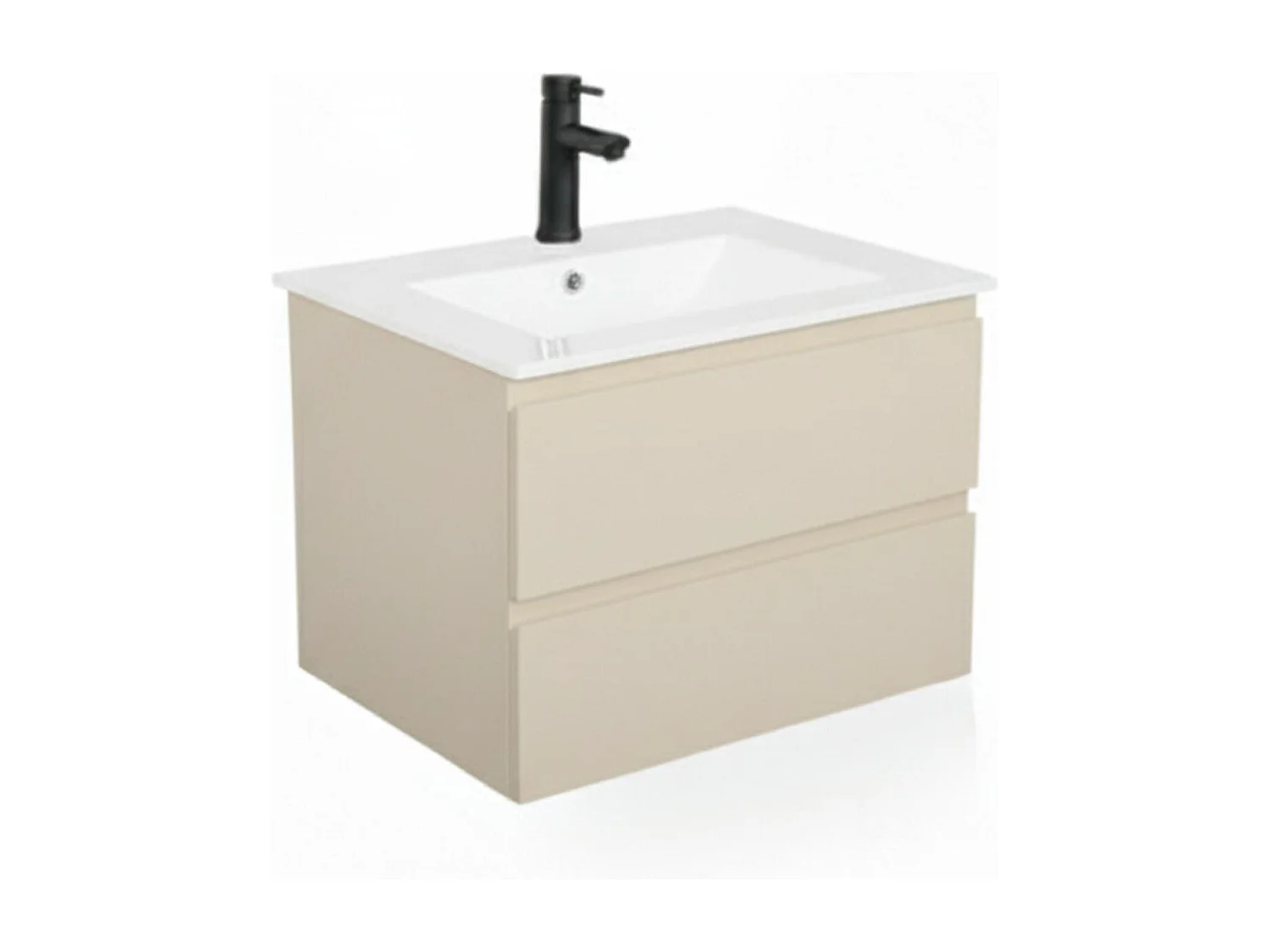 Set lavabo singolo 60cm con piano in ceramica e rubinetto nero SORRENTO