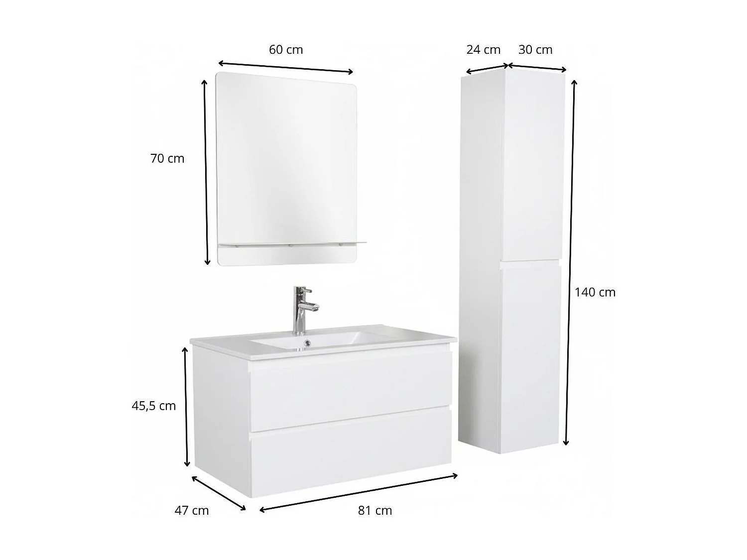 Schlichte Möbel + Wasserhahn + Spiegel + SORRENTO-Säule