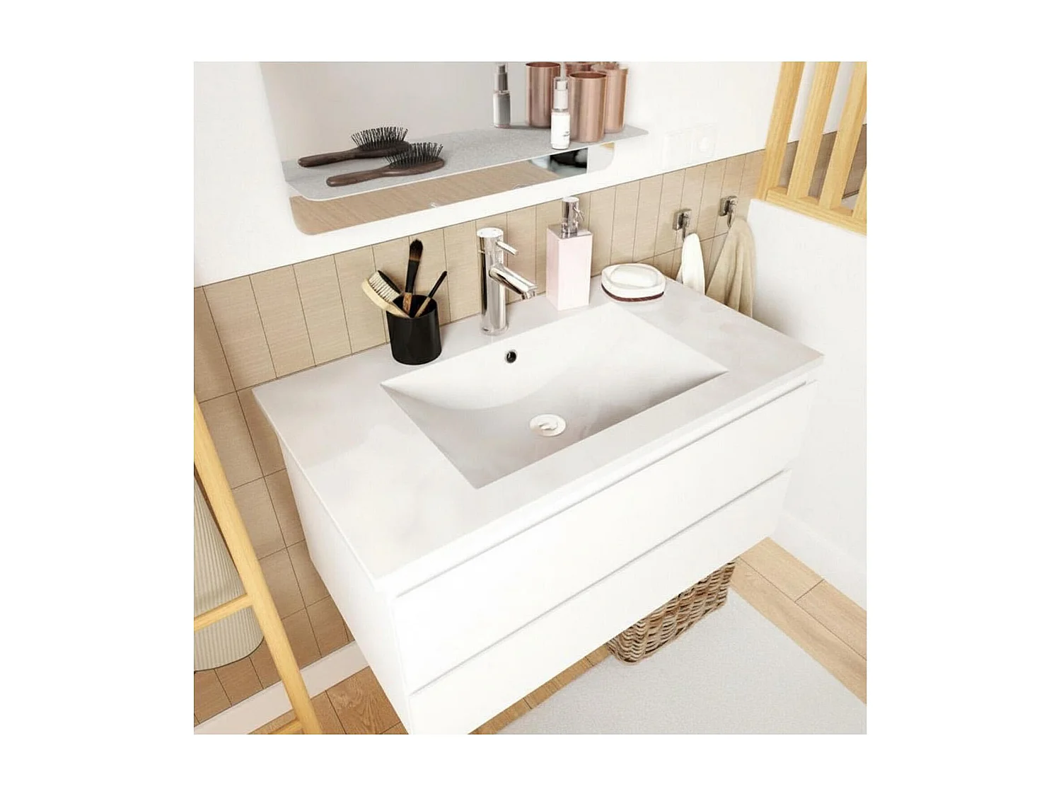 Schlichte Möbel + Wasserhahn + Spiegel + SORRENTO-Säule