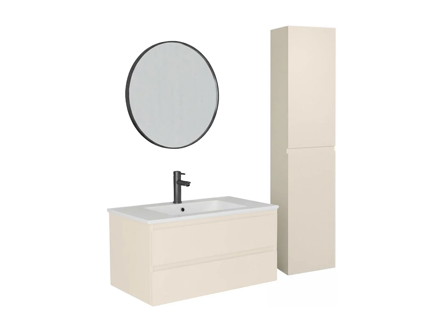 Einzelwaschtisch 80 cm mit Keramikplatte, Armatur, Spiegel und SORRENTO-Säule