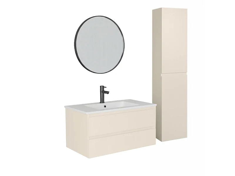 Mueble de baño de 80cm con lavabo, grifo, espejo y columna SORRENTO