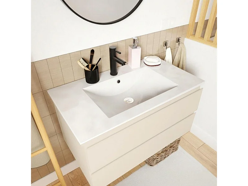 Mueble de baño de 80cm con lavabo, grifo, espejo y columna SORRENTO