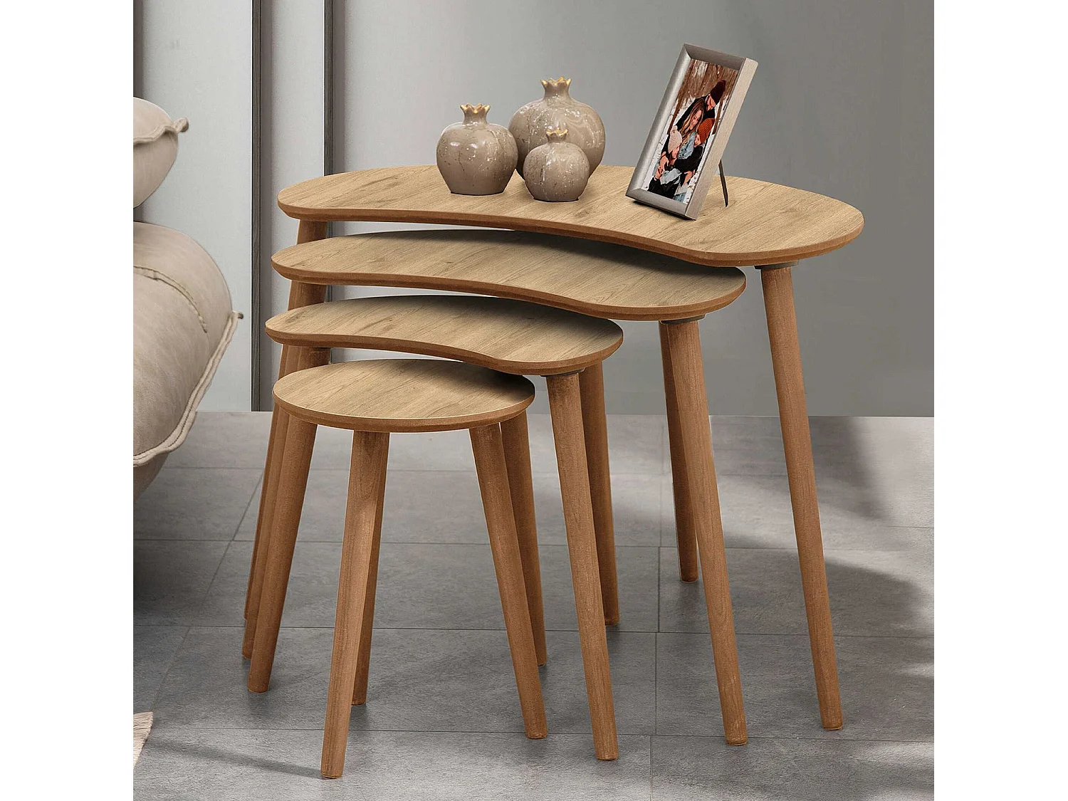 Table gigogne (4 pièces) en bois "Moon" 40 x 75 x 55 cm - Chêne