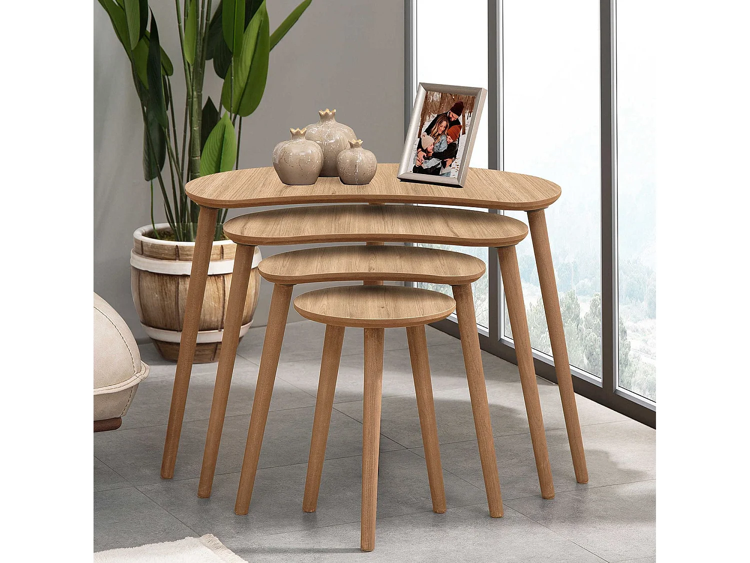 Table gigogne (4 pièces) en bois "Moon" 40 x 75 x 55 cm - Chêne