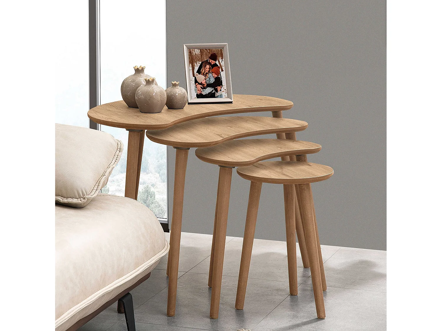 Table gigogne (4 pièces) en bois "Moon" 40 x 75 x 55 cm - Chêne