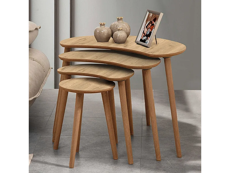 Table gigogne (4 pièces) en bois "Moon" 40 x 75 x 55 cm - Chêne