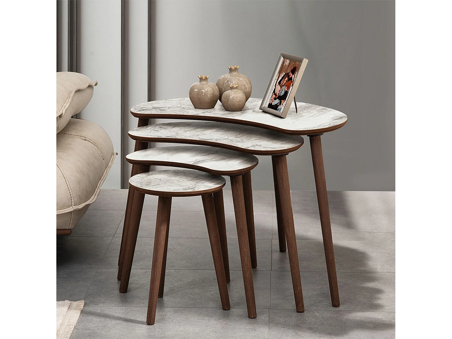 Table gigogne (4 pièces) en bois "Moon" 40 x 75 x 55 cm - Blanc