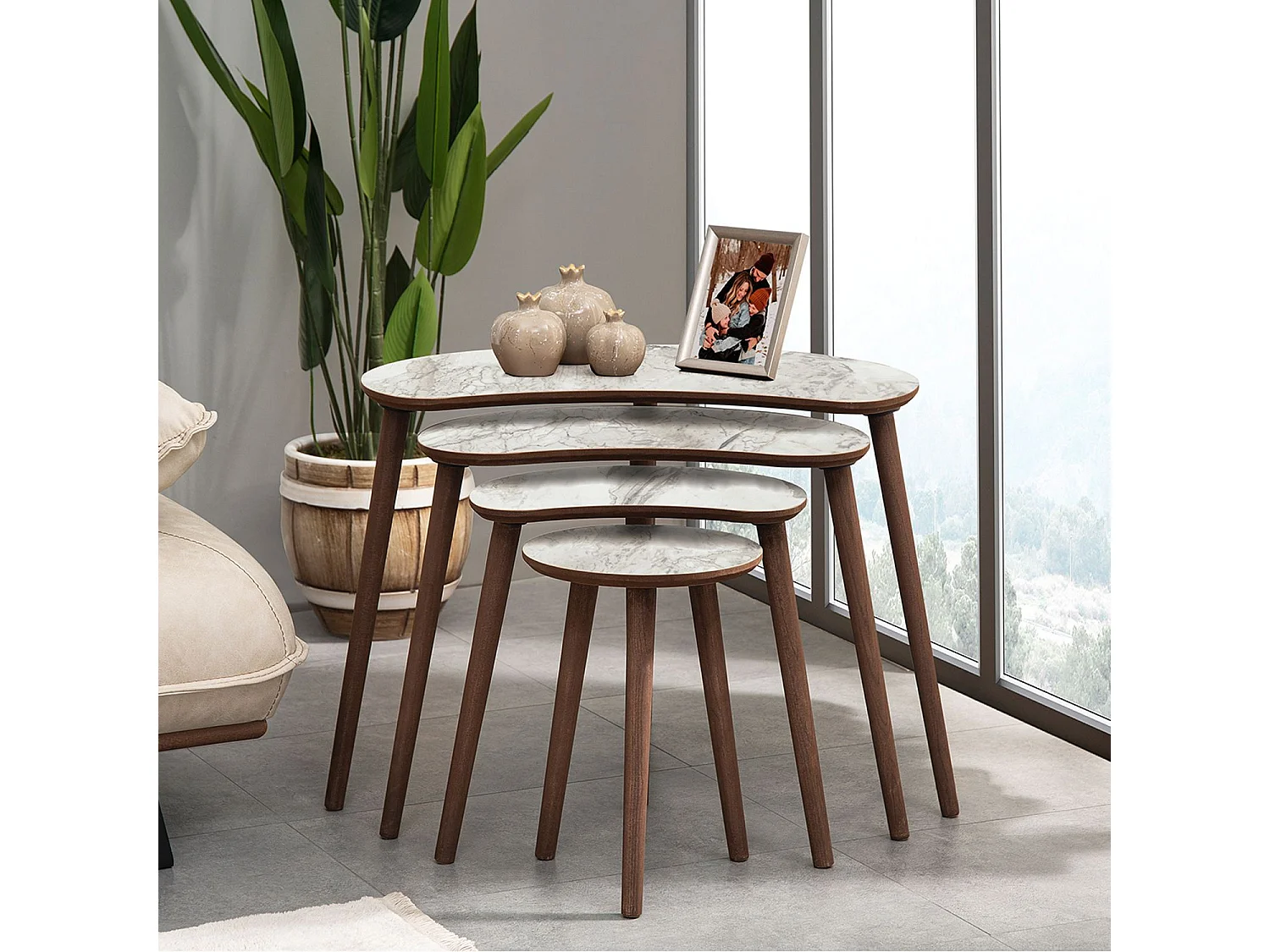 Table gigogne (4 pièces) en bois "Moon" 40 x 75 x 55 cm - Blanc