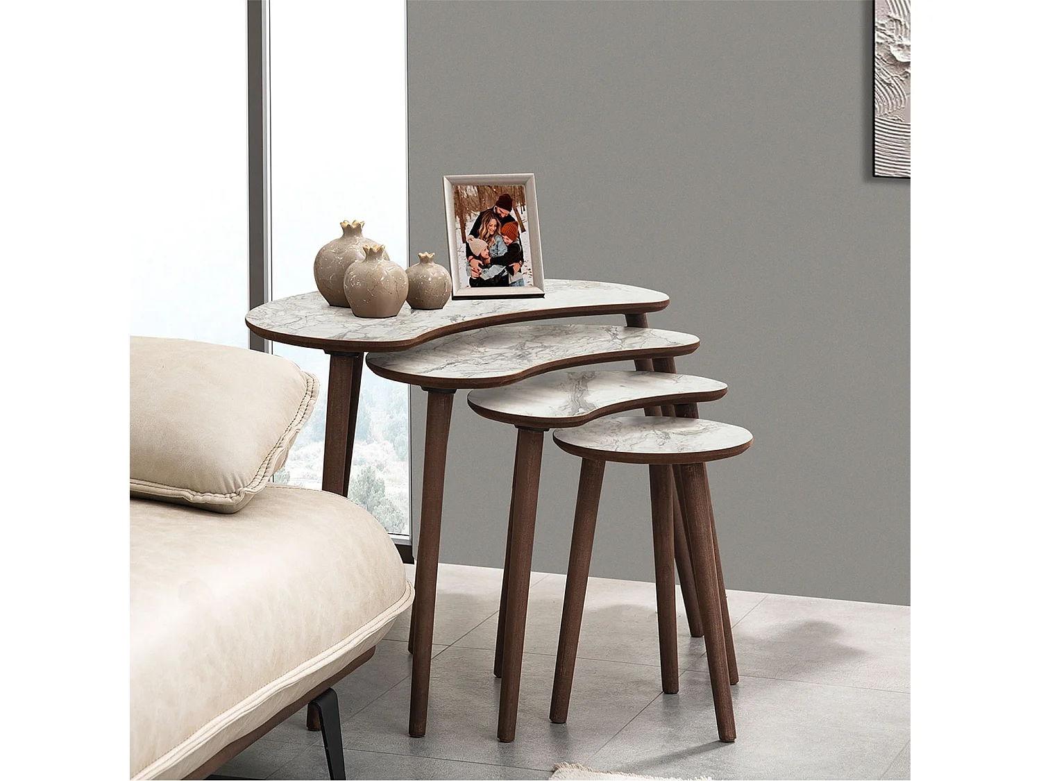 Table gigogne (4 pièces) en bois "Moon" 40 x 75 x 55 cm - Blanc