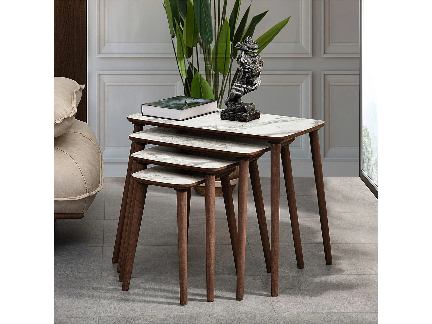 Satztisch (4 Stück) aus Holz "Luci" 70 x 40 x 55 cm - Weiß