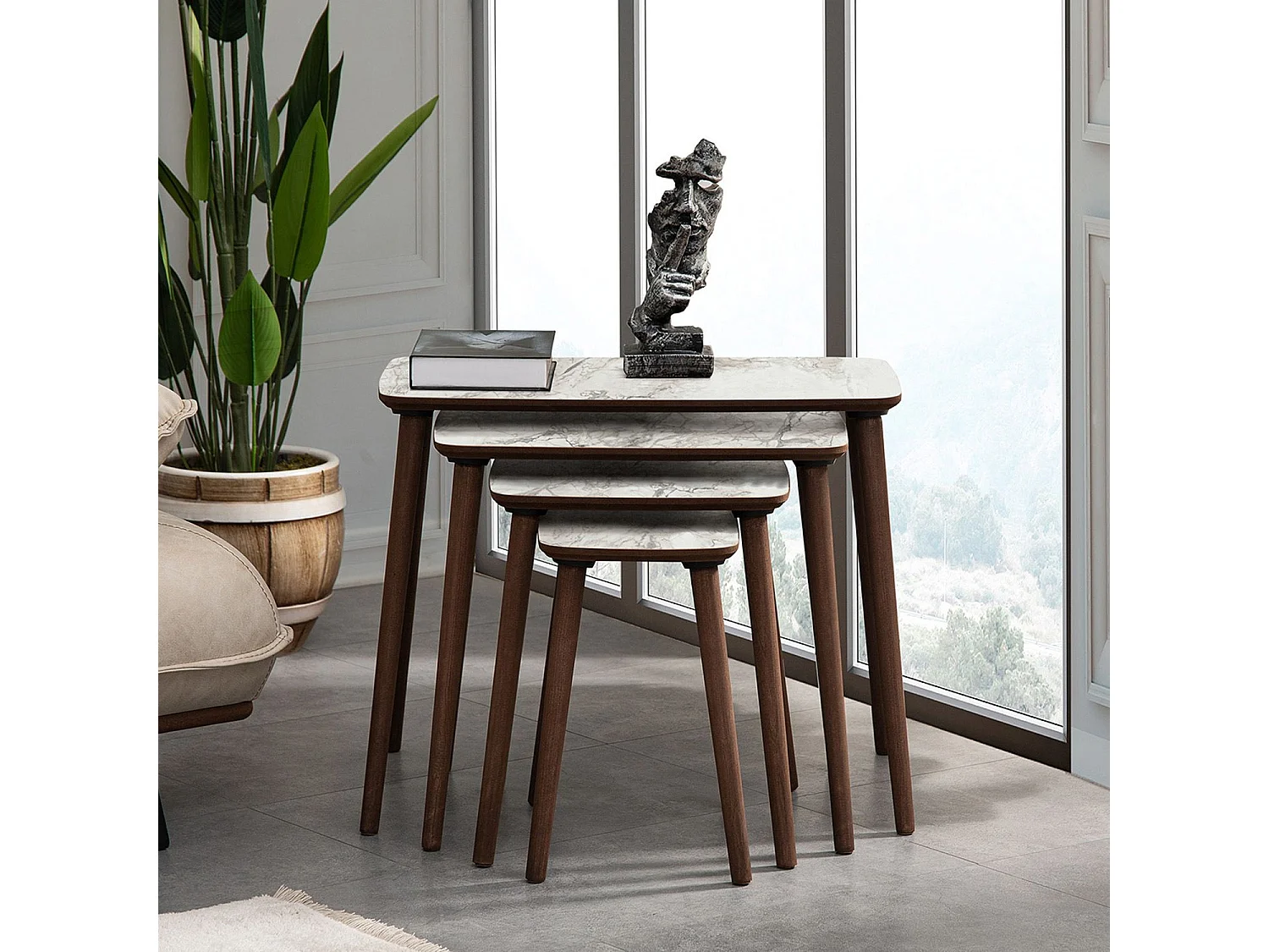 Satztisch (4 Stück) aus Holz "Luci" 70 x 40 x 55 cm - Weiß