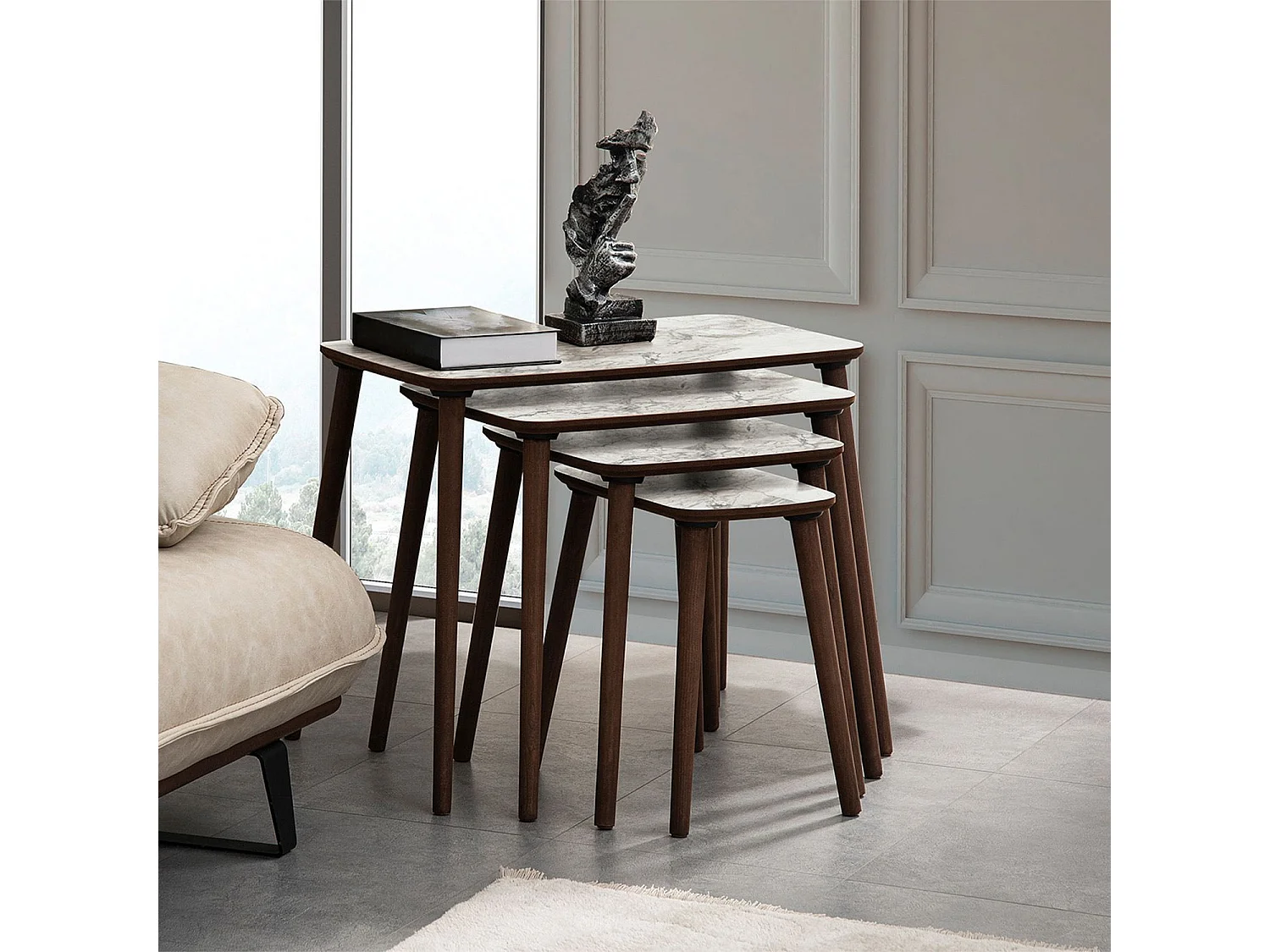 Satztisch (4 Stück) aus Holz "Luci" 70 x 40 x 55 cm - Weiß