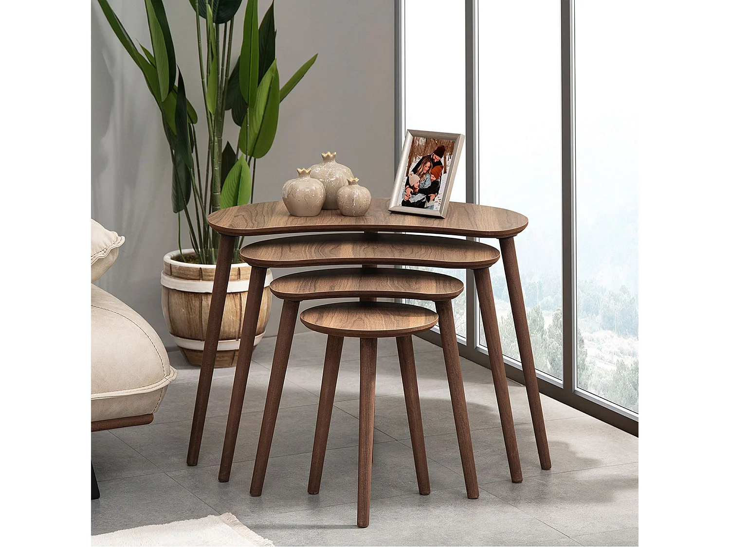 Table gigogne (4 pièces) en bois "Moon" 40 x 75 x 55 cm - Noyer