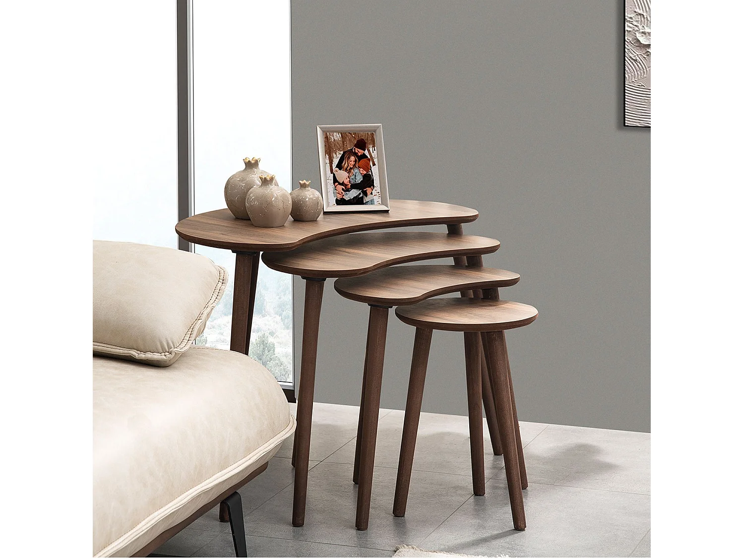 Table gigogne (4 pièces) en bois "Moon" 40 x 75 x 55 cm - Noyer