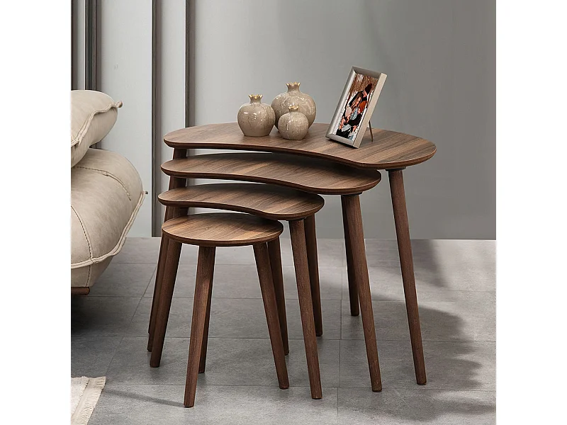 Table gigogne (4 pièces) en bois "Moon" 40 x 75 x 55 cm - Noyer