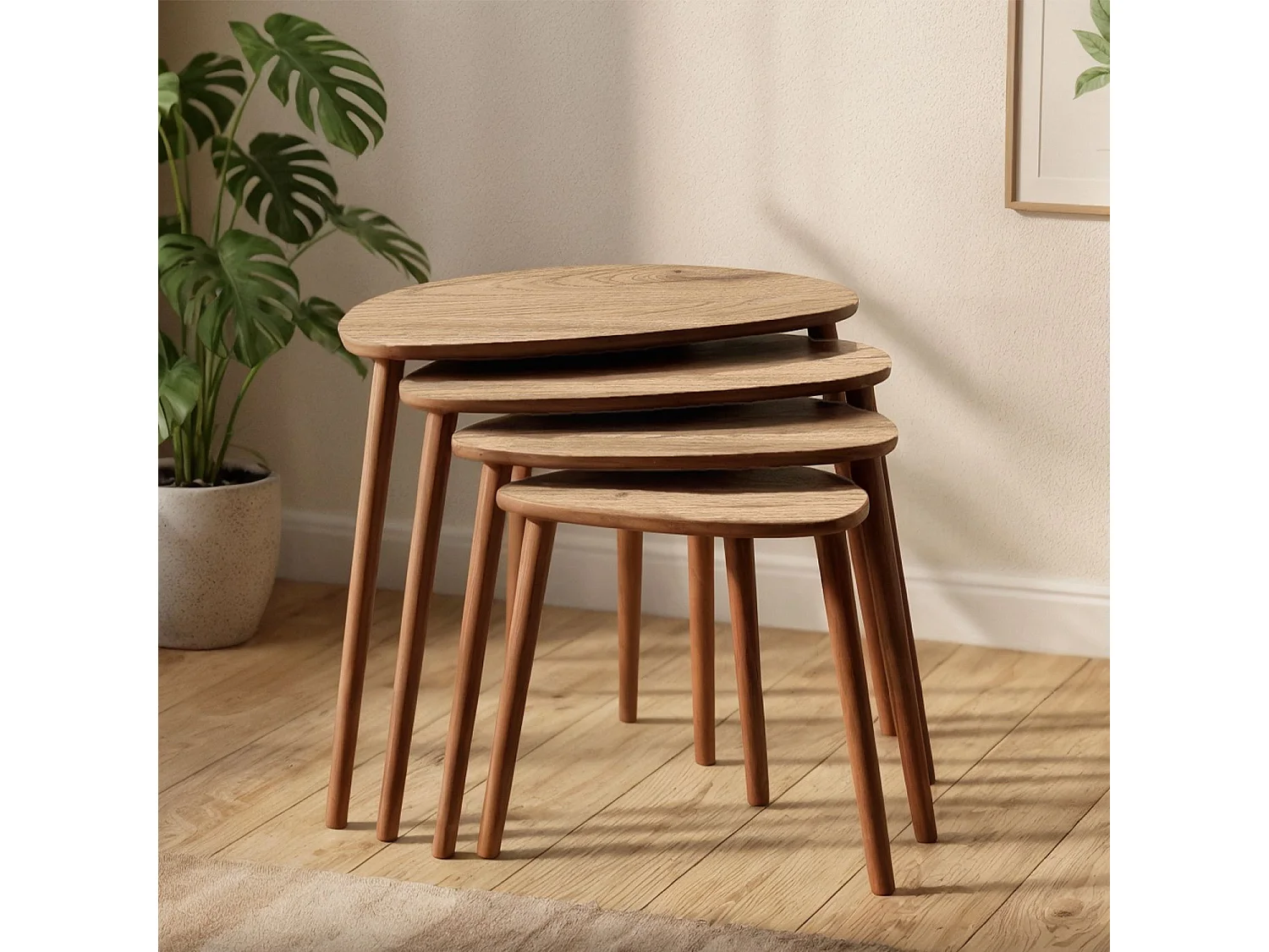 Table gigogne (4 pièces) en bois "Nora" 68 x 45 x 55 cm - Chêne