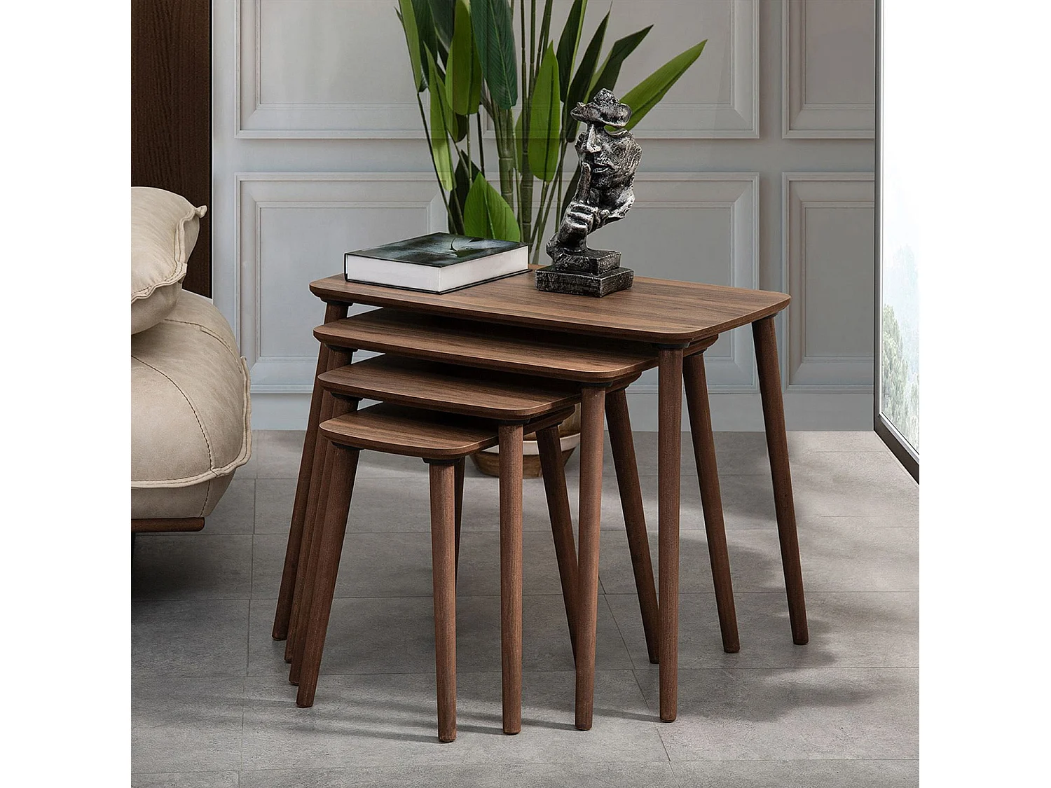 Satztisch (4 Stück) aus Holz "Luci" 70 x 40 x 55 cm - Nussbaum