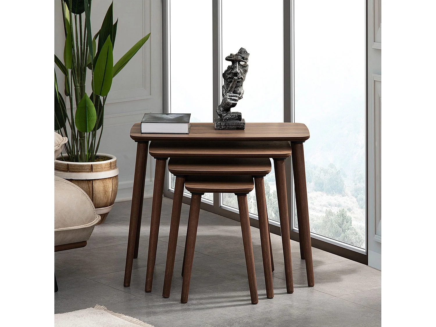 Satztisch (4 Stück) aus Holz "Luci" 70 x 40 x 55 cm - Nussbaum