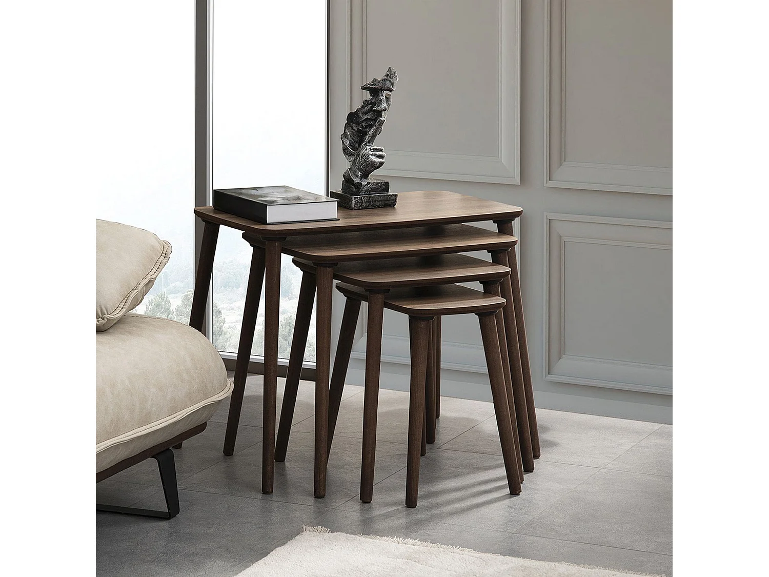 Satztisch (4 Stück) aus Holz "Luci" 70 x 40 x 55 cm - Nussbaum