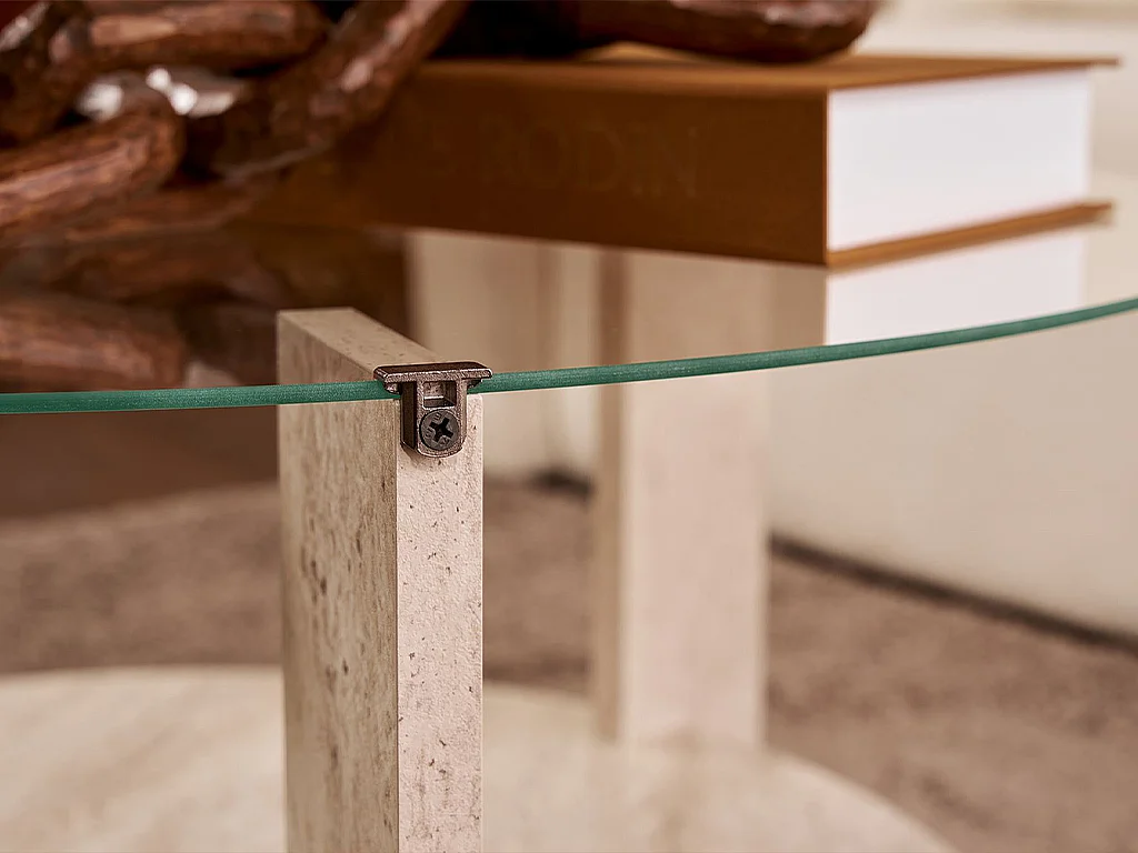 Table basse en verre trempé - Effet travertin beige - SENIRA