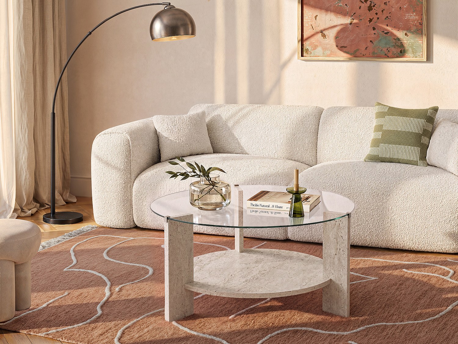 Couchtisch aus gehärtetem Glas - Travertin-Effekt Beige - SENIRA
