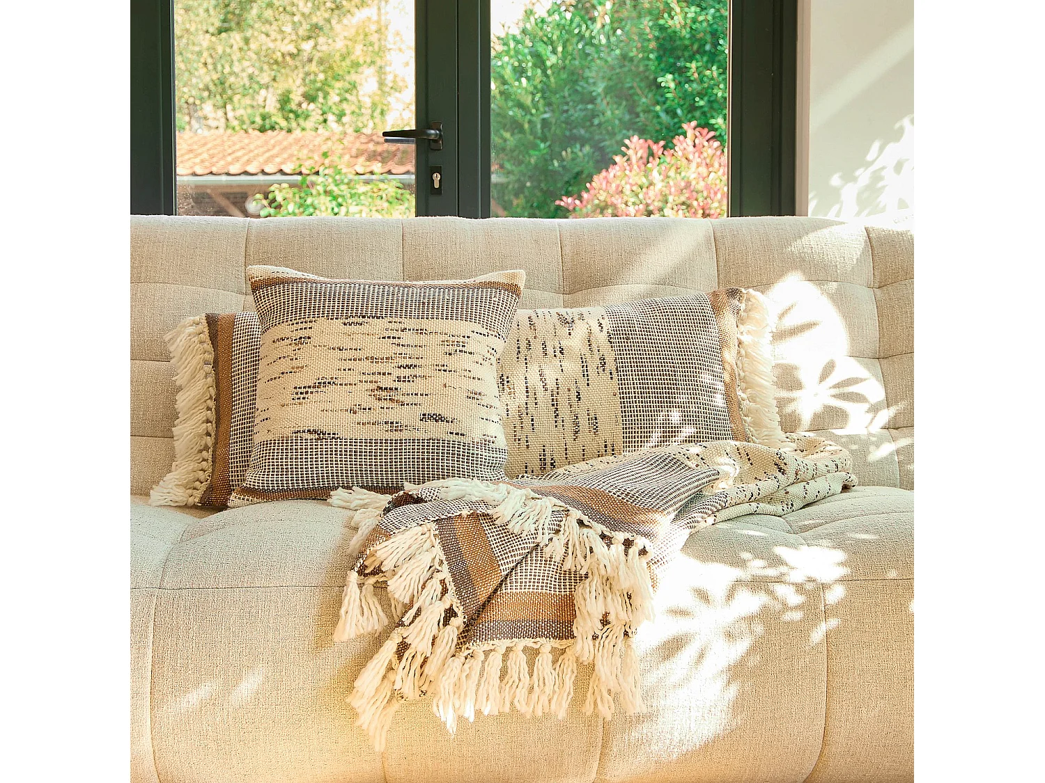 Coussin en laine et soie - 45 x 45 cm - Brun