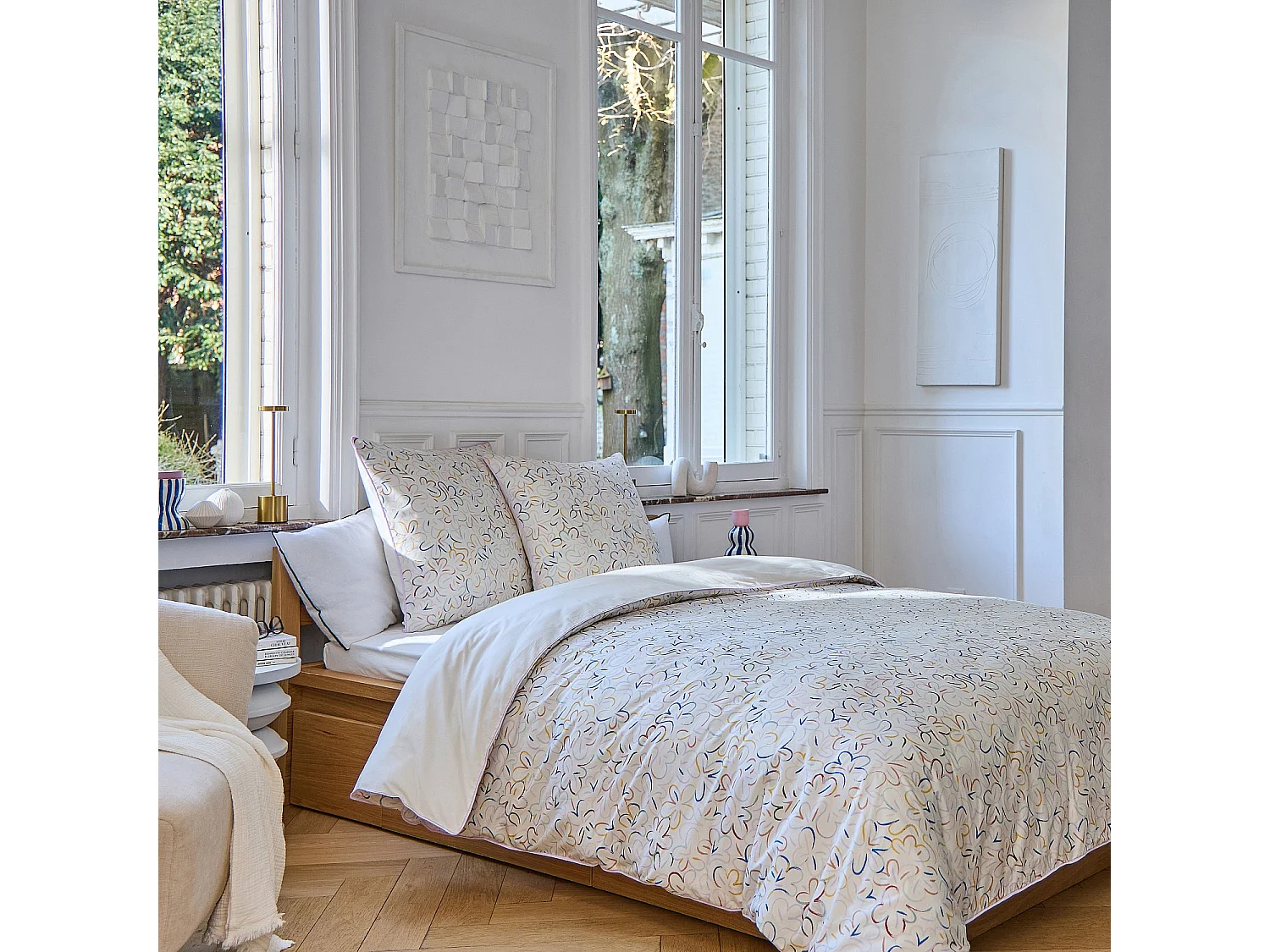 Habitat - Parure de lit en percale de coton bio - 260 x 240 cm - Motifs à fleurs - Design by Floriane Jacques - Albane
