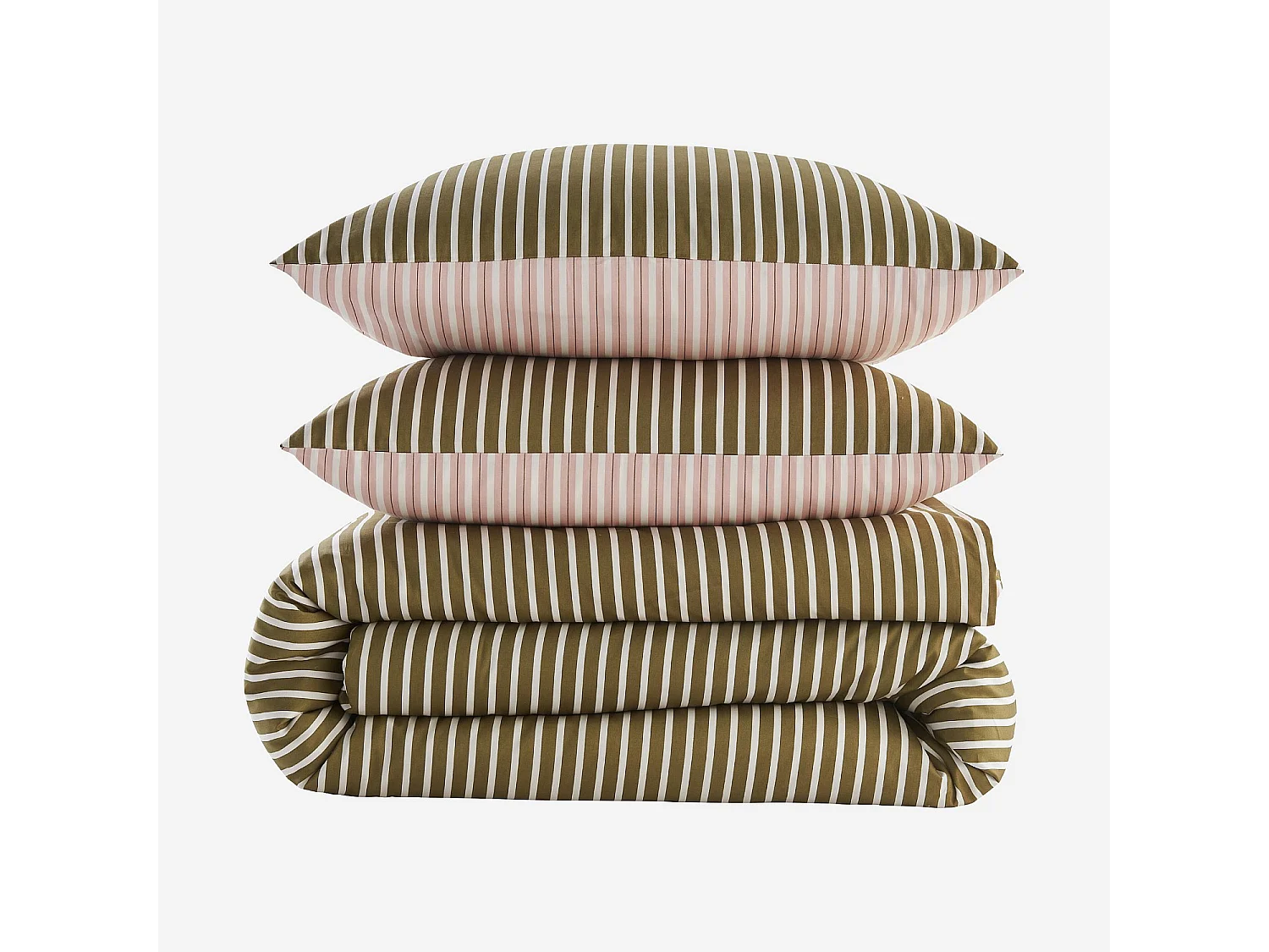 Parure de lit réversible en satin de coton bio - 240 x 220 cm - Rose pâle et vert - Design by Floriane Jacques