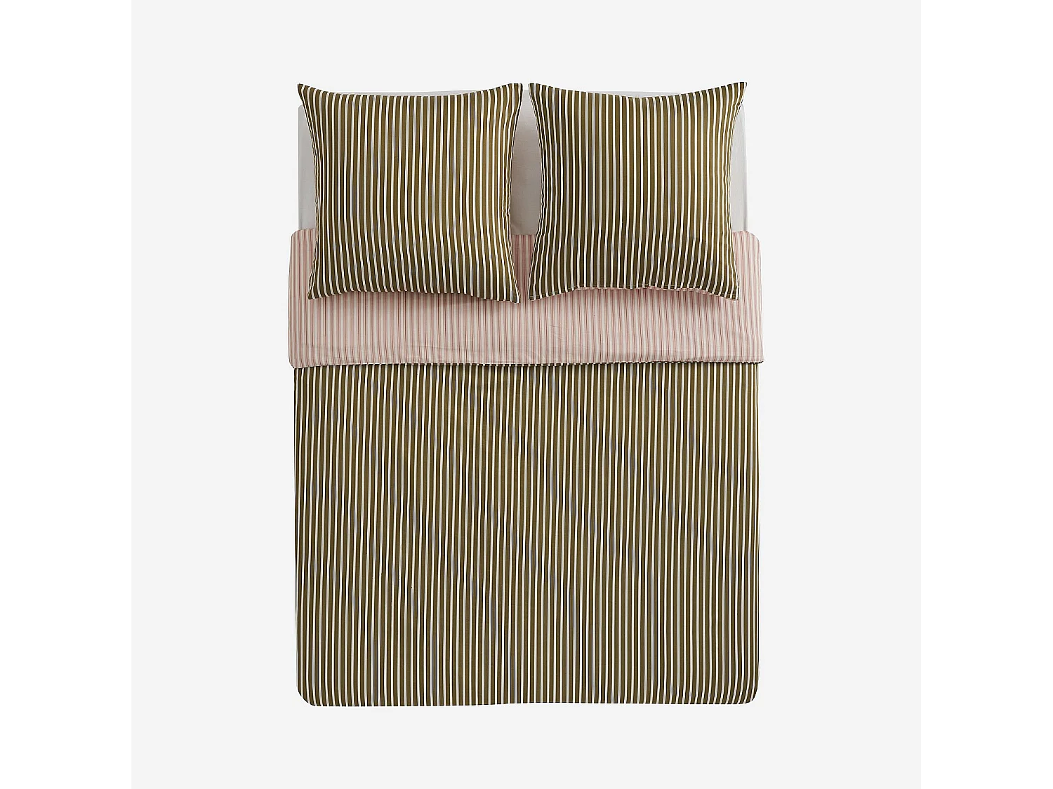 Parure de lit réversible en satin de coton bio - 240 x 220 cm - Rose pâle et vert - Design by Floriane Jacques