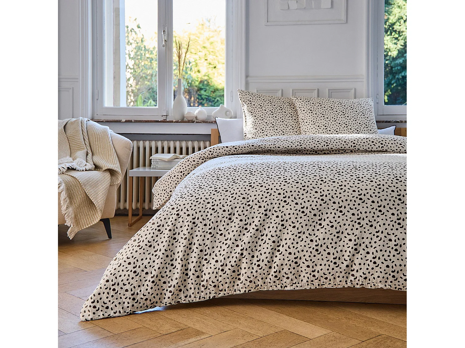 Parure de lit en double gaze de coton - 260 x 240 cm - Marron - Design by Floriane Jacques