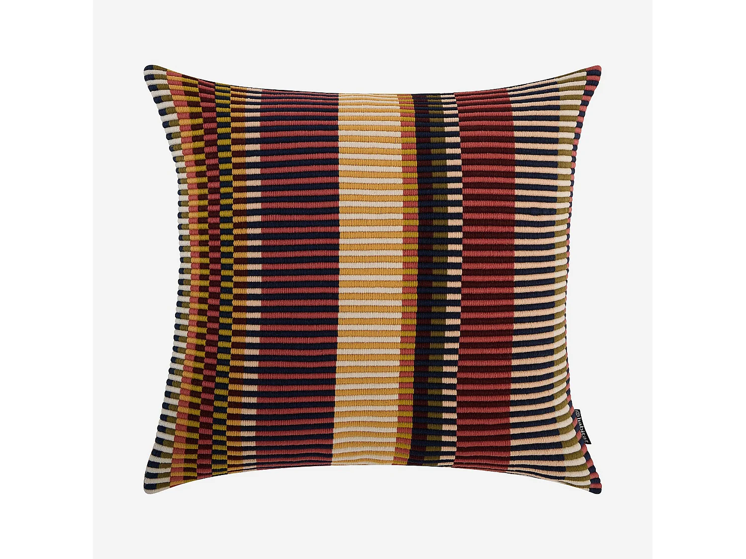 Coussin en coton côtelé - 50 x 50 cm - Motifs à rayures - Brun et Rouge