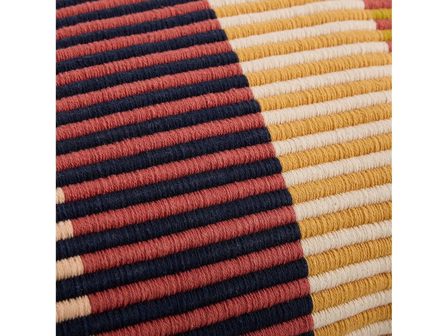 Coussin en coton côtelé - 50 x 50 cm - Motifs à rayures - Brun et Rouge