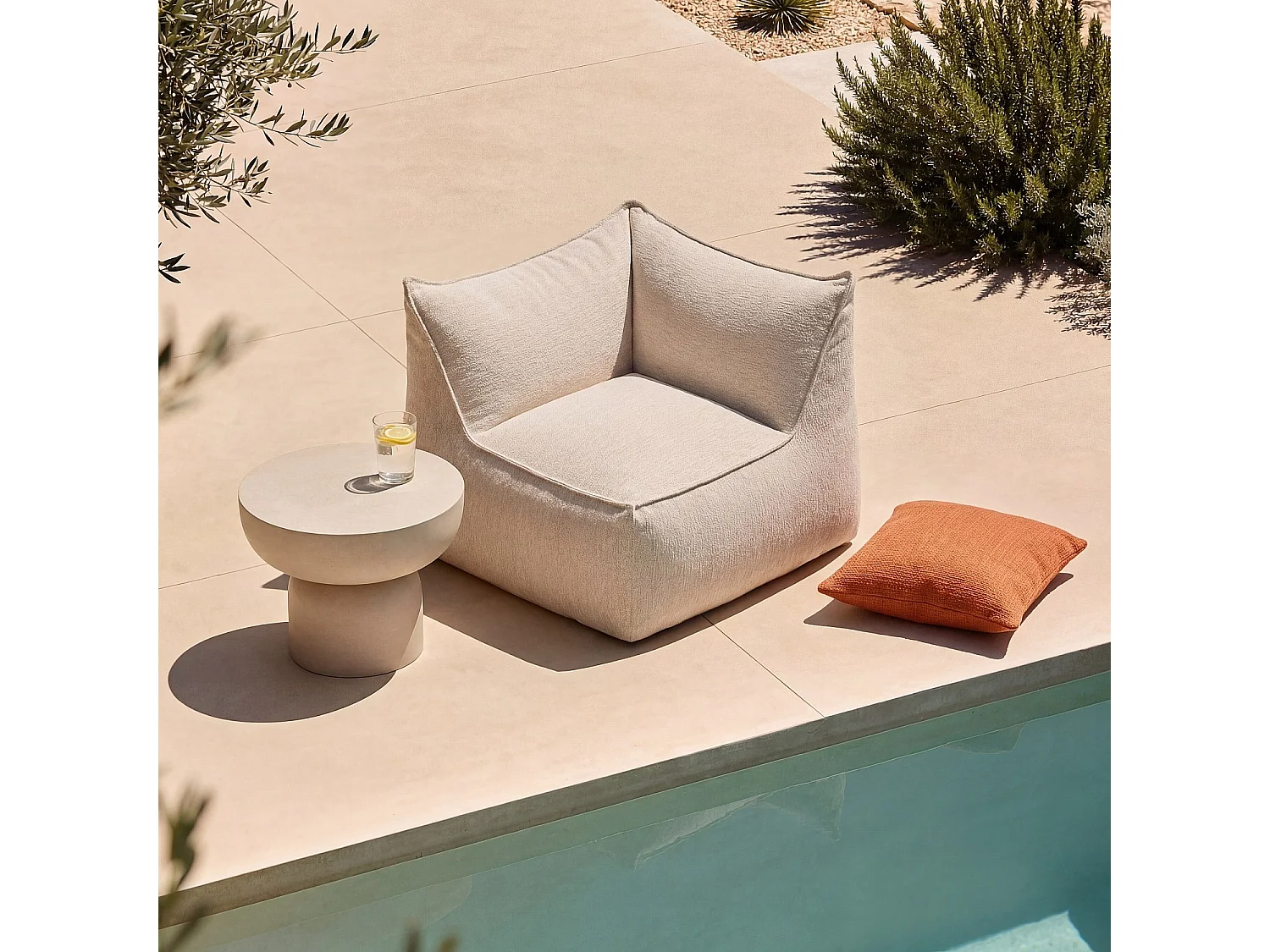 Habitat - Fauteuil d'angle de jardin en tissu déperlant - Crème - Terzo
