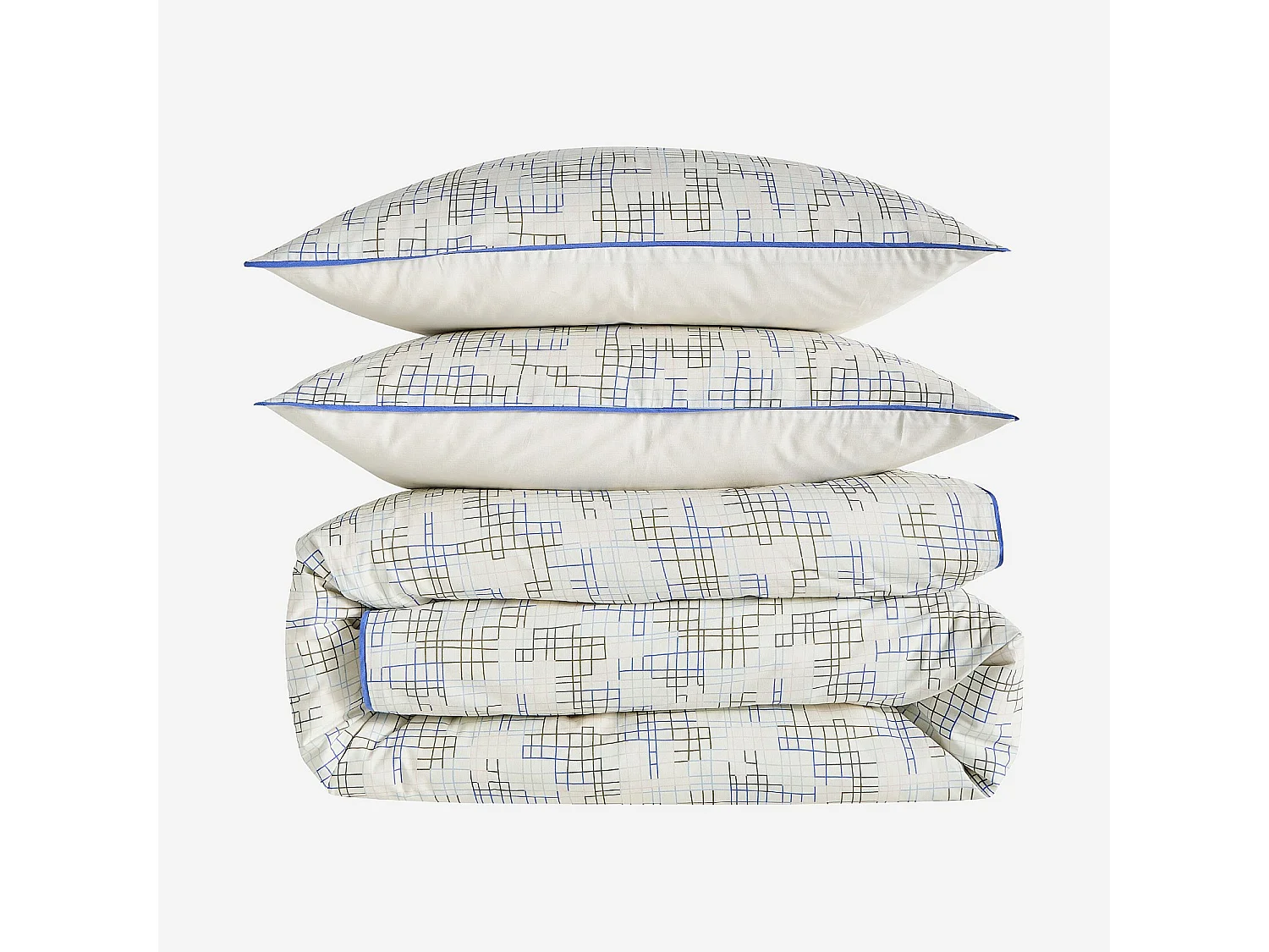 Habitat - Parure de lit en percale de coton bio - 260 x 240 cm - Motifs à carreaux - Design by Floriane Jacques - Gloria