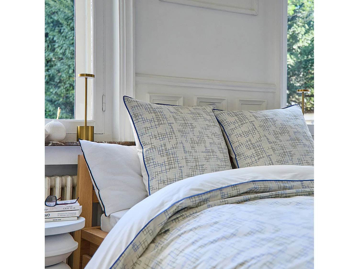 Parure de lit en percale de coton bio - 260 x 240 cm - Motifs à carreaux - Design by Floriane Jacques