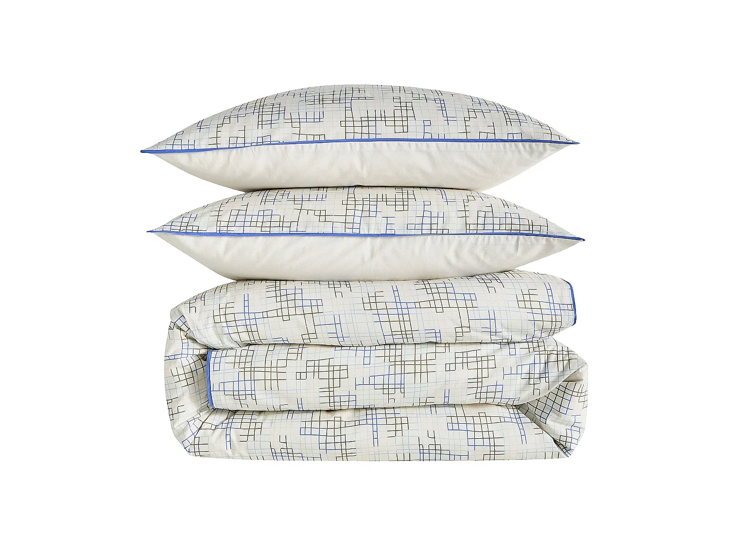 Habitat - Parure de lit en percale de coton bio - 260 x 240 cm - Motifs à carreaux - Design by Floriane Jacques - Gloria