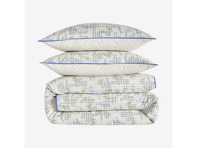 Habitat - Parure de lit en percale de coton bio - 260 x 240 cm - Motifs à carreaux - Design by Floriane Jacques - Gloria