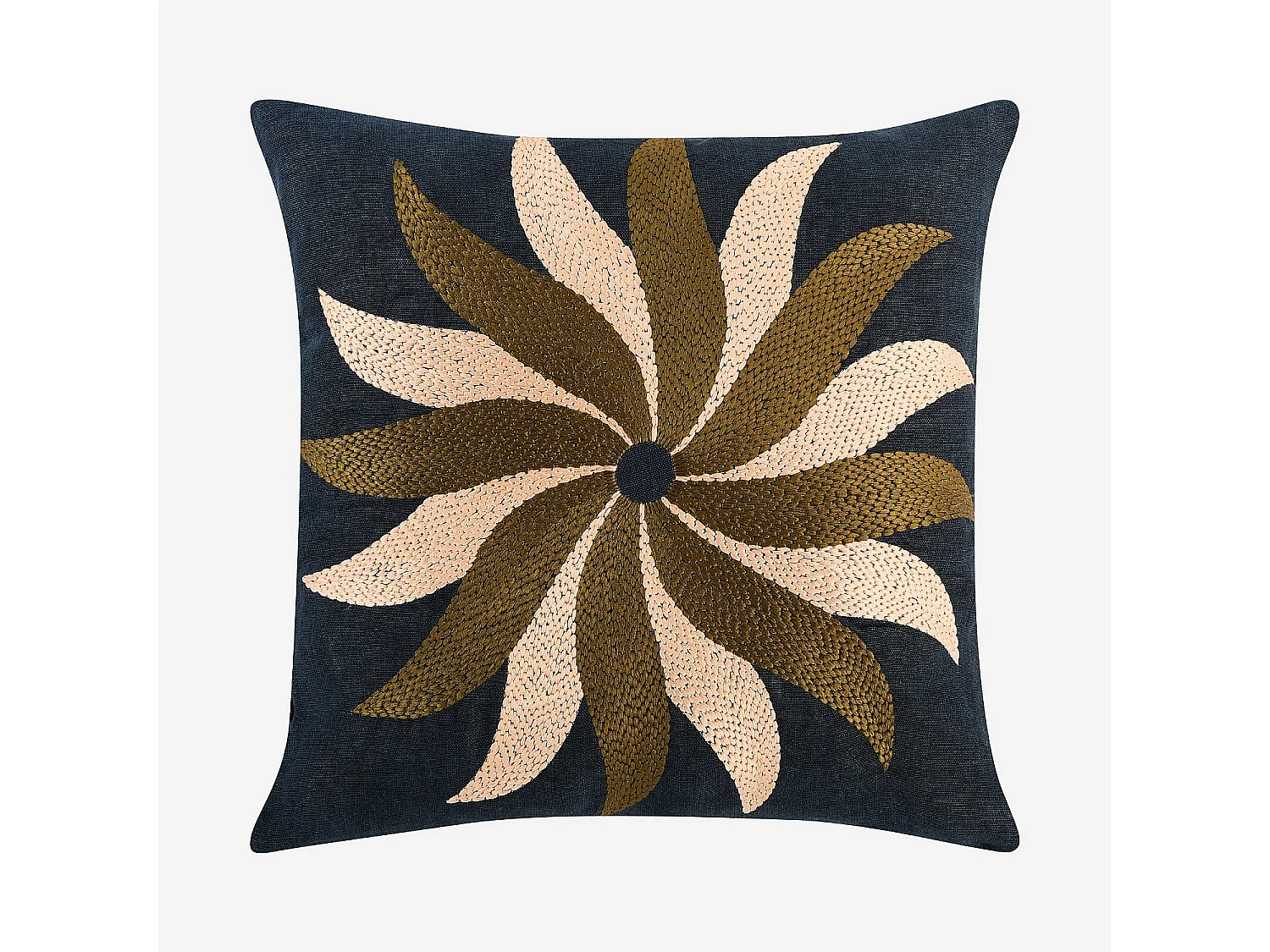 Coussin brodé en lin - 45 x 45 cm - Bleu nuit - Design by Floriane Jacques