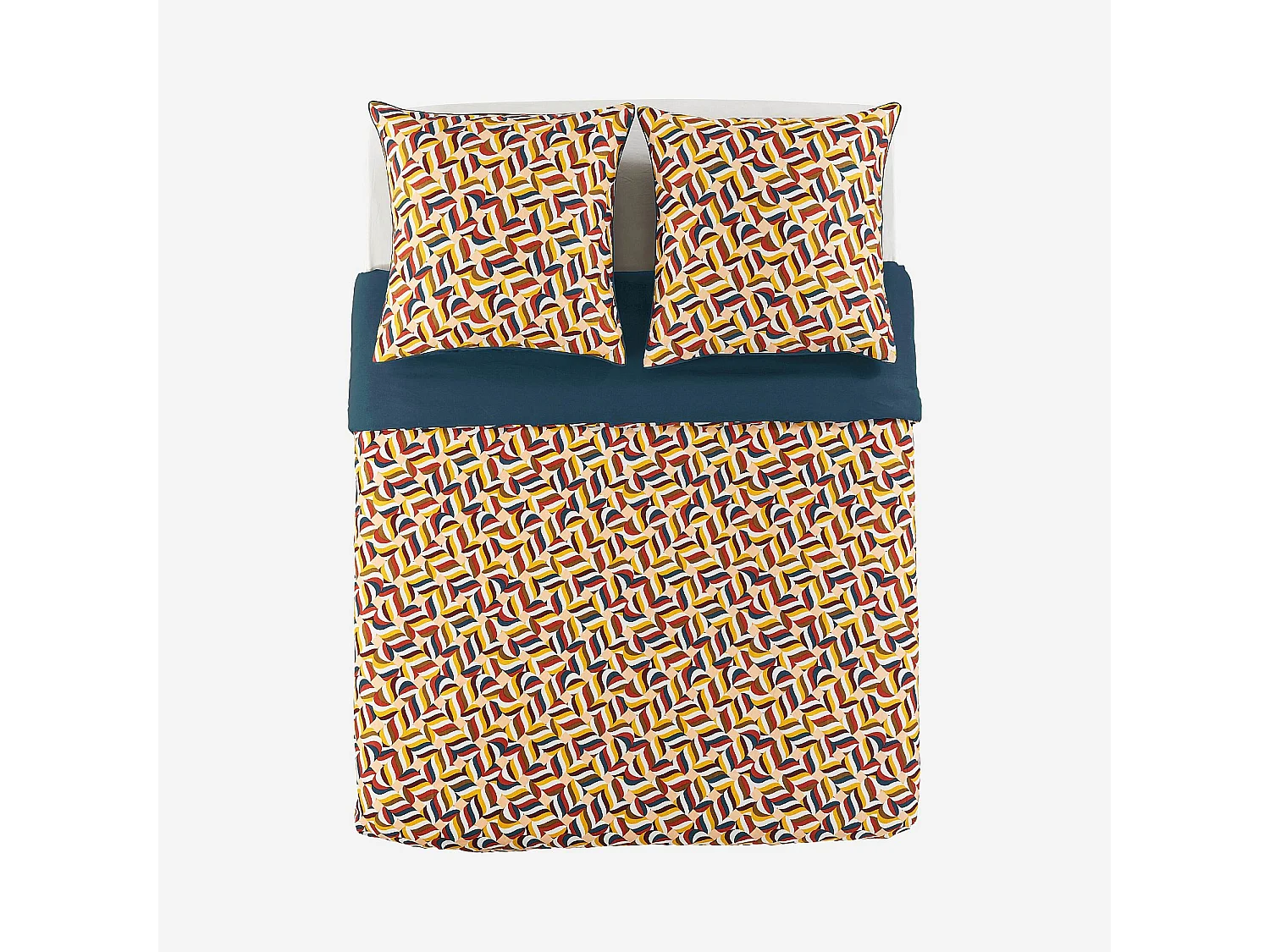 Parure de lit réversible en satin de coton bio - 260 x 240 cm - Bleu nuit et Bordeaux - Design by Floriane Jacques
