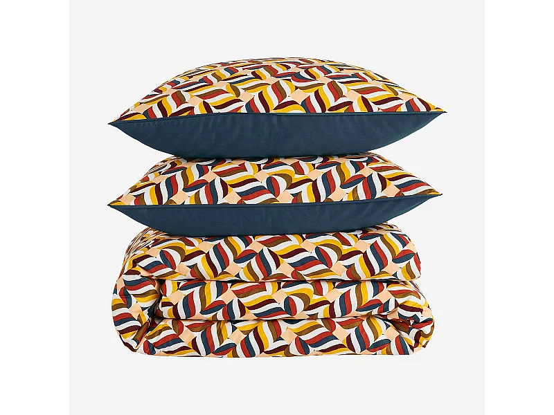 Habitat - Parure de lit réversible en satin de coton bio - 260 x 240 cm - Bleu nuit et Bordeaux - Design by Floriane Jacques - Claudia