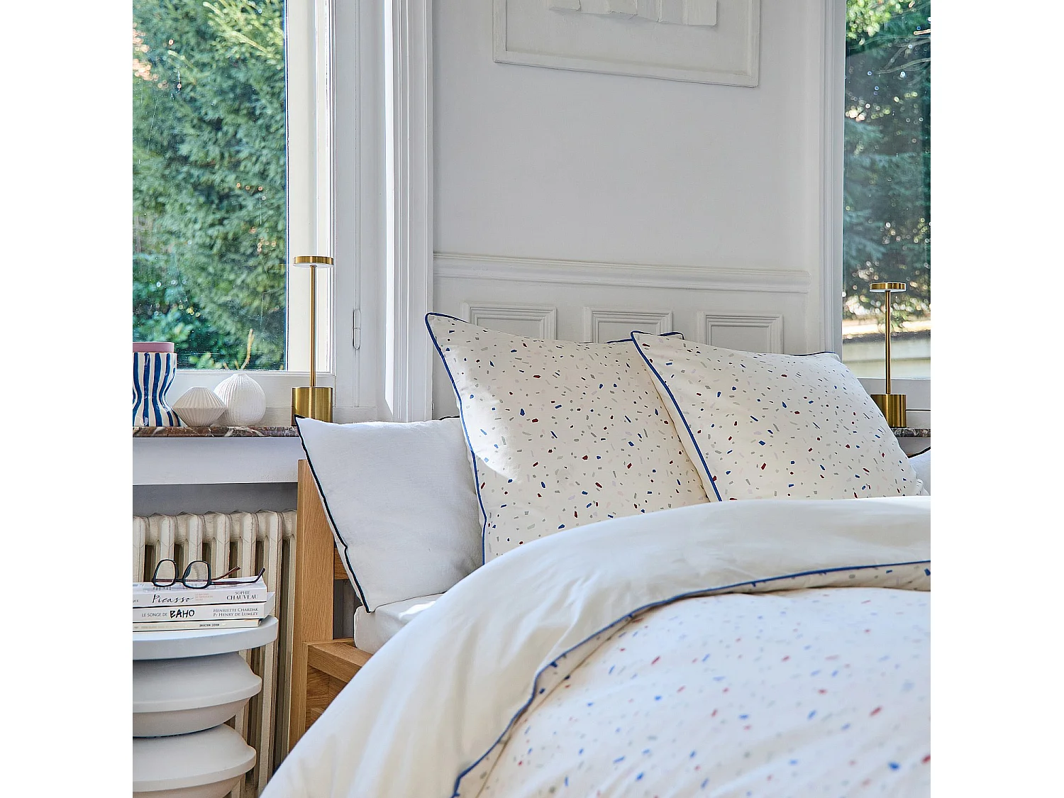 Parure de lit en percale de coton bio - 240 x 220 cm - Motifs à pois - Design by Floriane Jacques