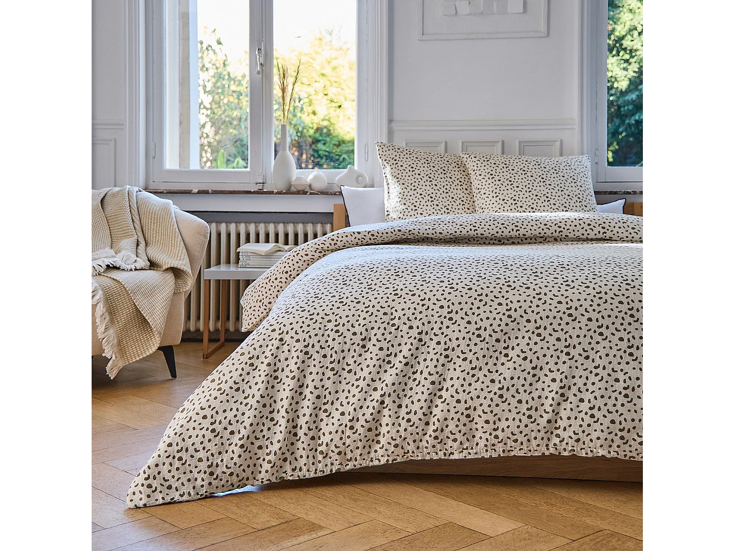 Parure de lit en double gaze de coton - 240 x 220 cm - Bronze - Design by Floriane Jacques