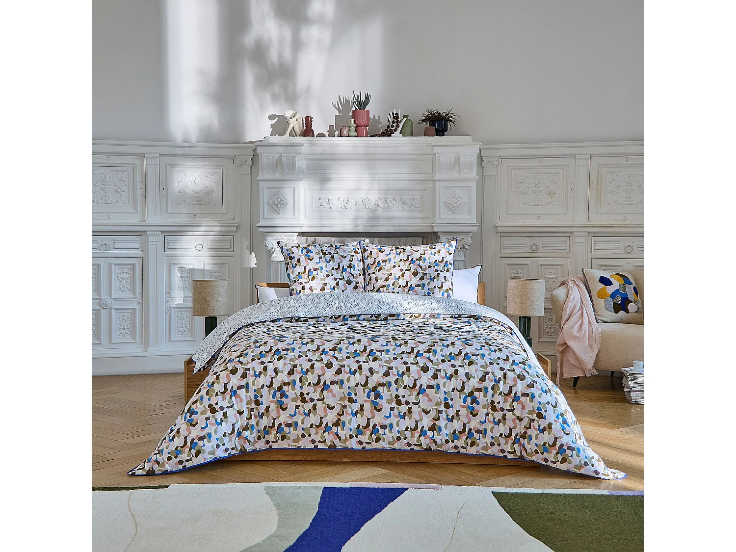 Habitat - Parure de lit en percale de coton bio - 240 x 220 cm - Motifs multicolores - Design by Floriane Jacques - Aubin