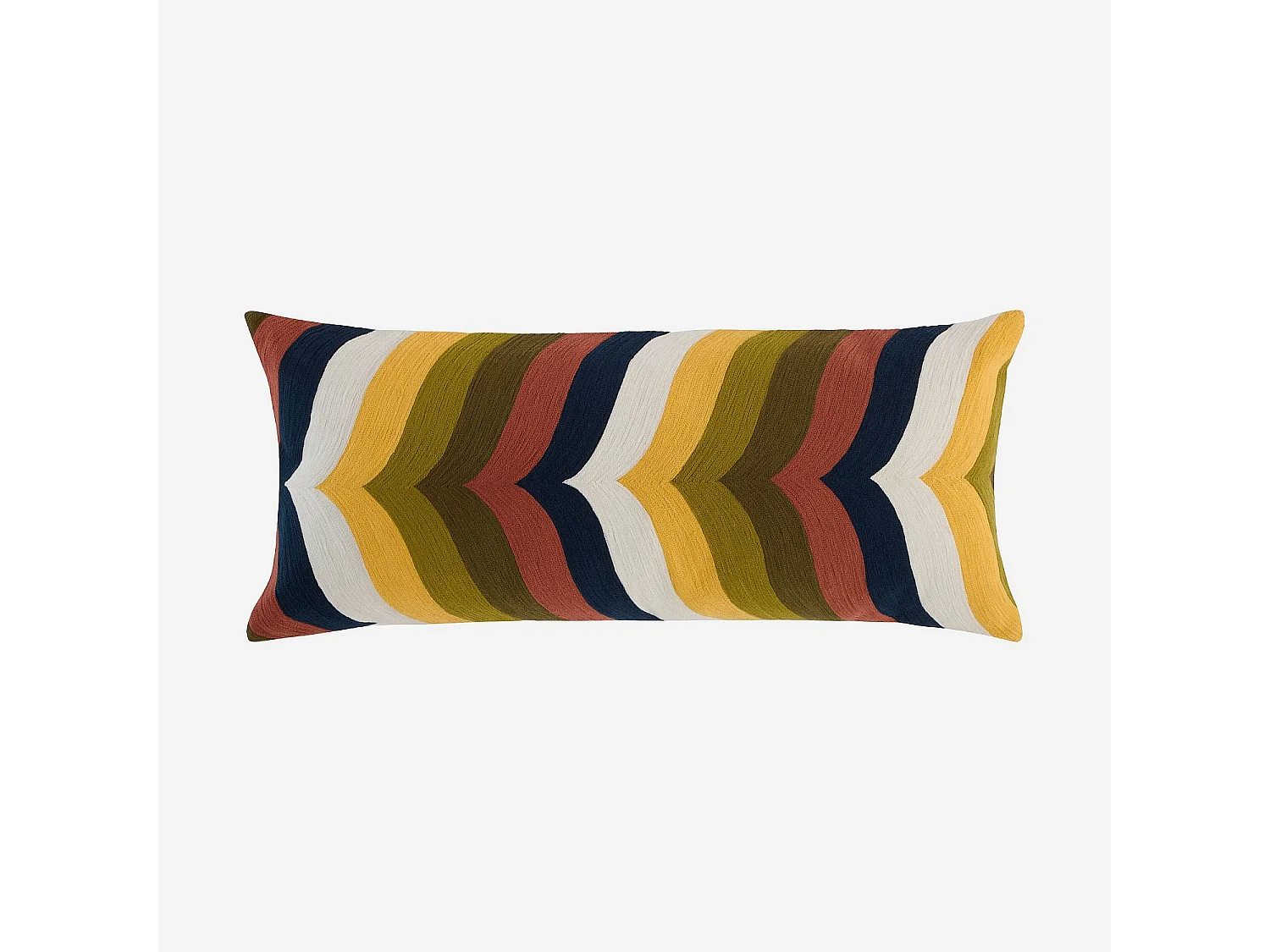 Coussin brodé en lin et coton - 30 x 70 cm - Vert, bronze et jaune - Design by Floriane Jacques