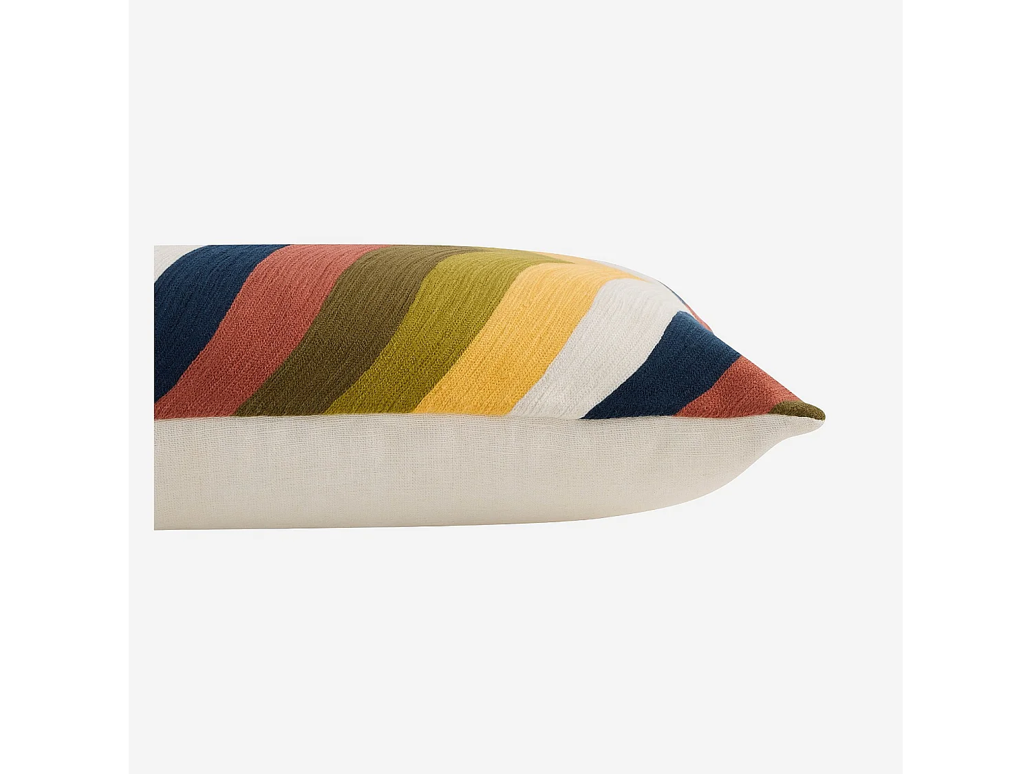 Coussin brodé en lin et coton - 30 x 70 cm - Vert, bronze et jaune - Design by Floriane Jacques