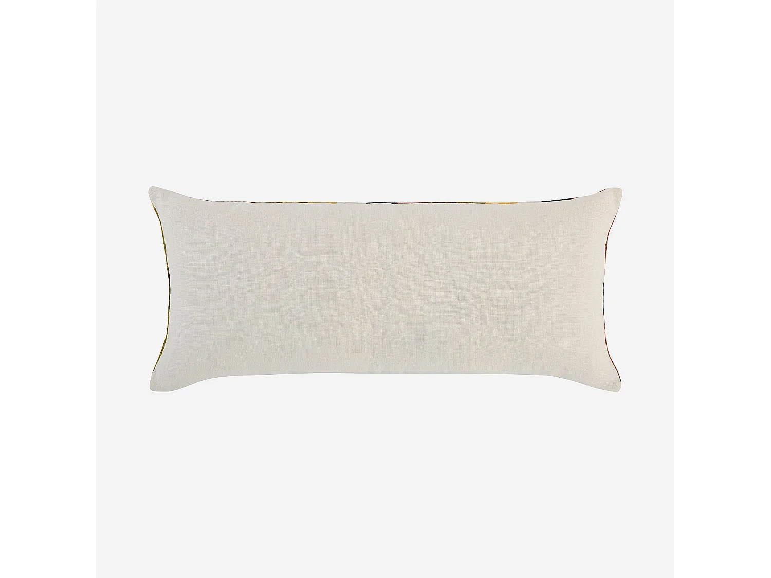 Coussin brodé en lin et coton - 30 x 70 cm - Vert, bronze et jaune - Design by Floriane Jacques