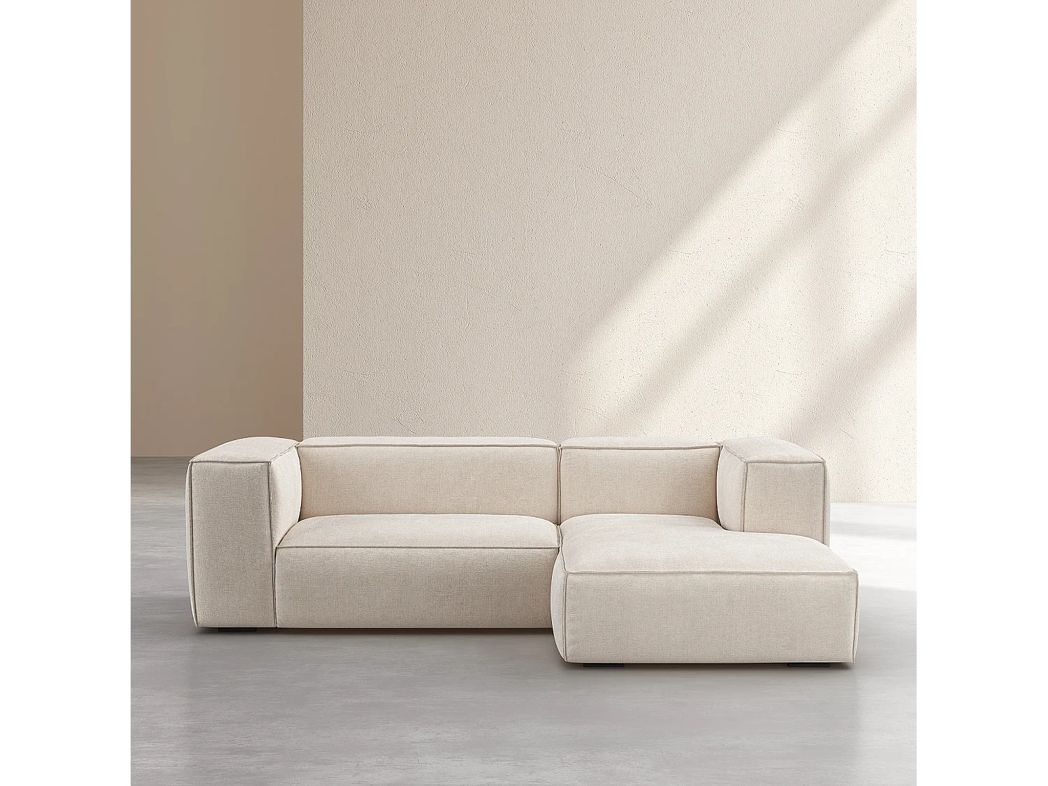Canapé d'angle droit en tissu Kumal - Écru