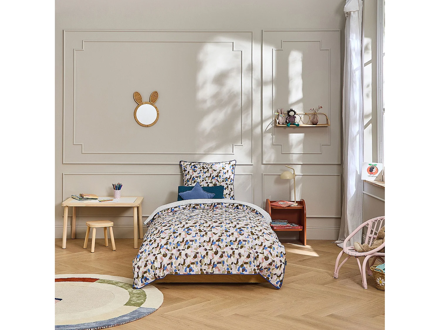 Habitat - Parure de lit en percale de coton bio - 140 x 200 cm - Motifs multicolores - Design by Floriane Jacques - Aubin