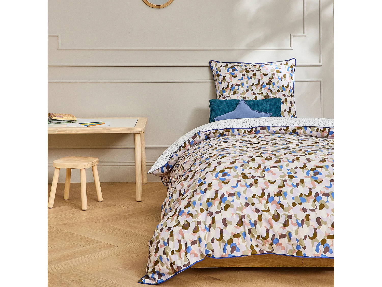 Habitat - Parure de lit en percale de coton bio - 140 x 200 cm - Motifs multicolores - Design by Floriane Jacques - Aubin
